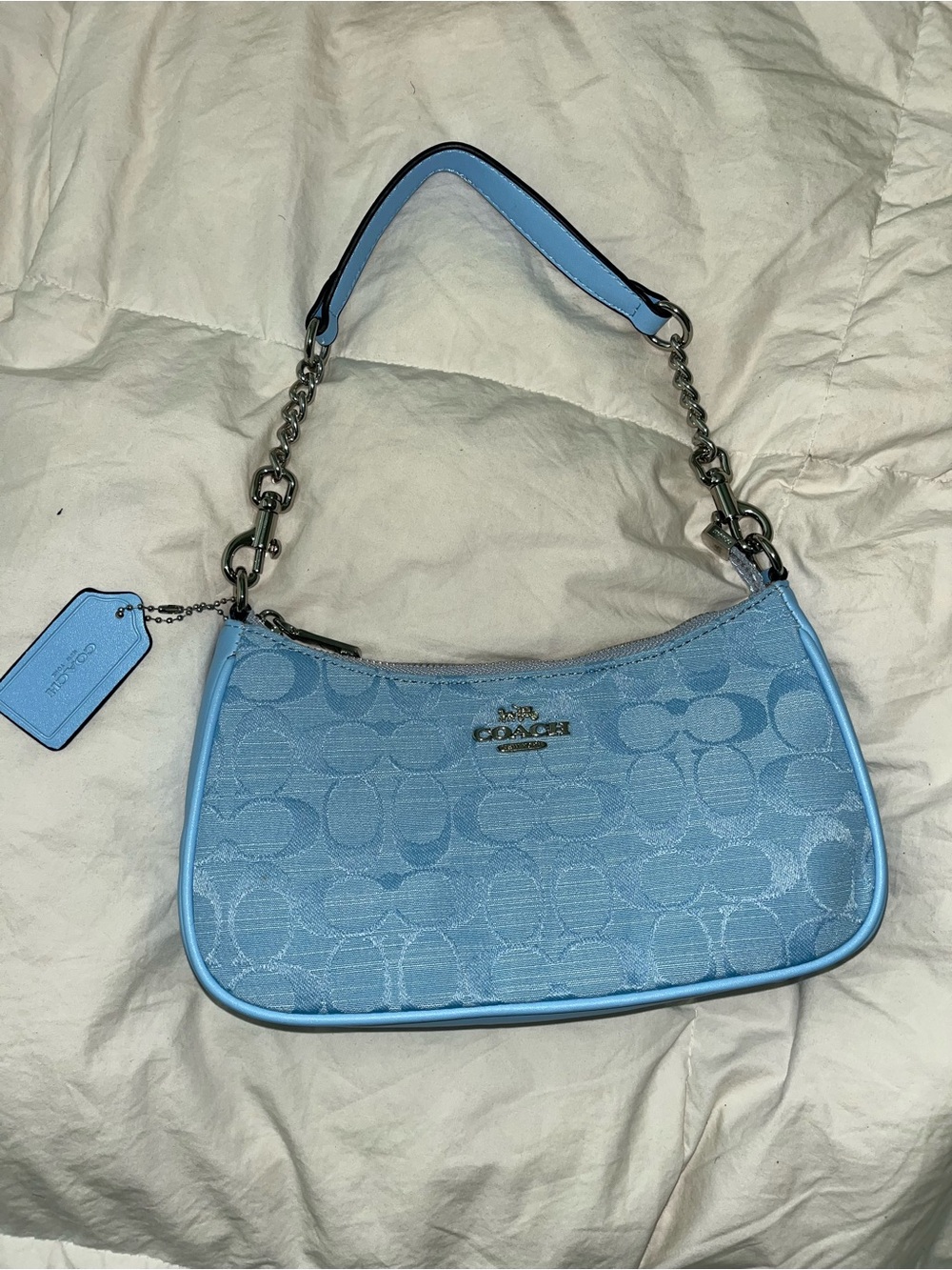 Coach Sky Blue Signature Jacquard Shoulder Bag